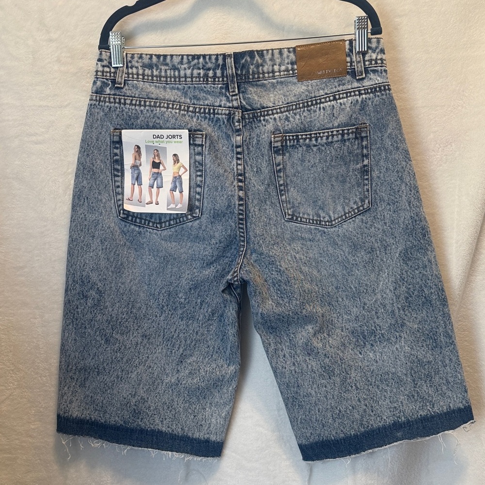 Witty Fox 90s Style Acid Wash Baggy Dad Jorts | Loose Fit Denim Shorts - Picture 4 of 10